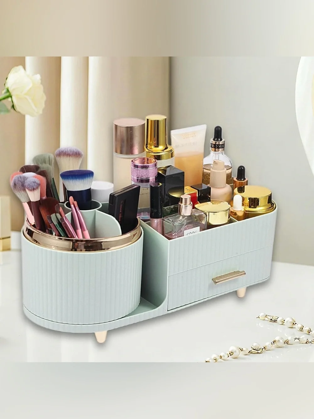 Makeup Organizer Storage Caddy in Mint Green